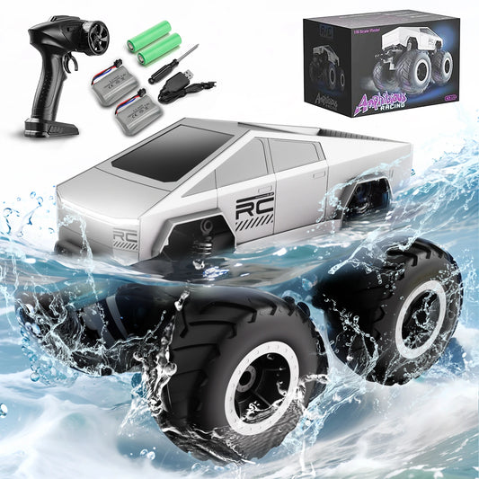 4WD Cybertruck-inspired RC truck main product image with amphibious driving and LED lights