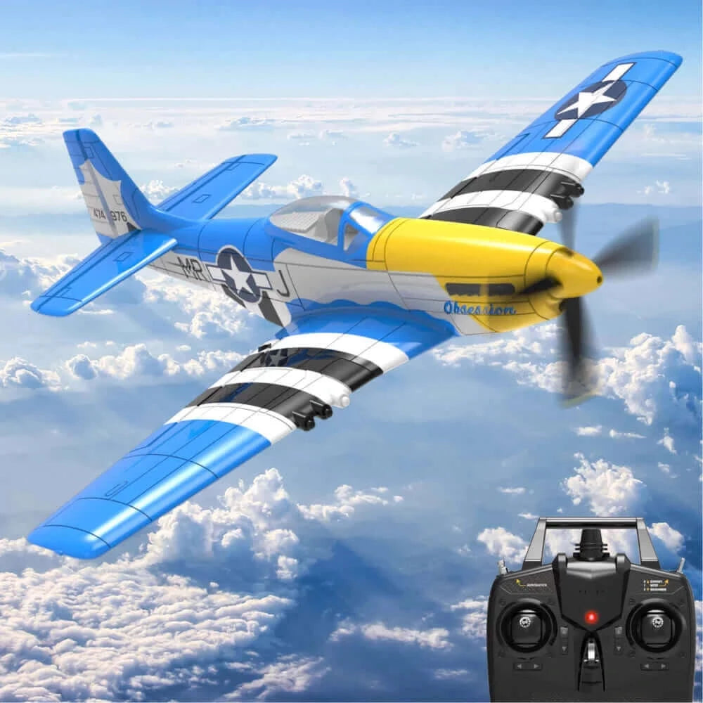 P51D Mustang RC warbird in-flight image with 6-axis stabilization
