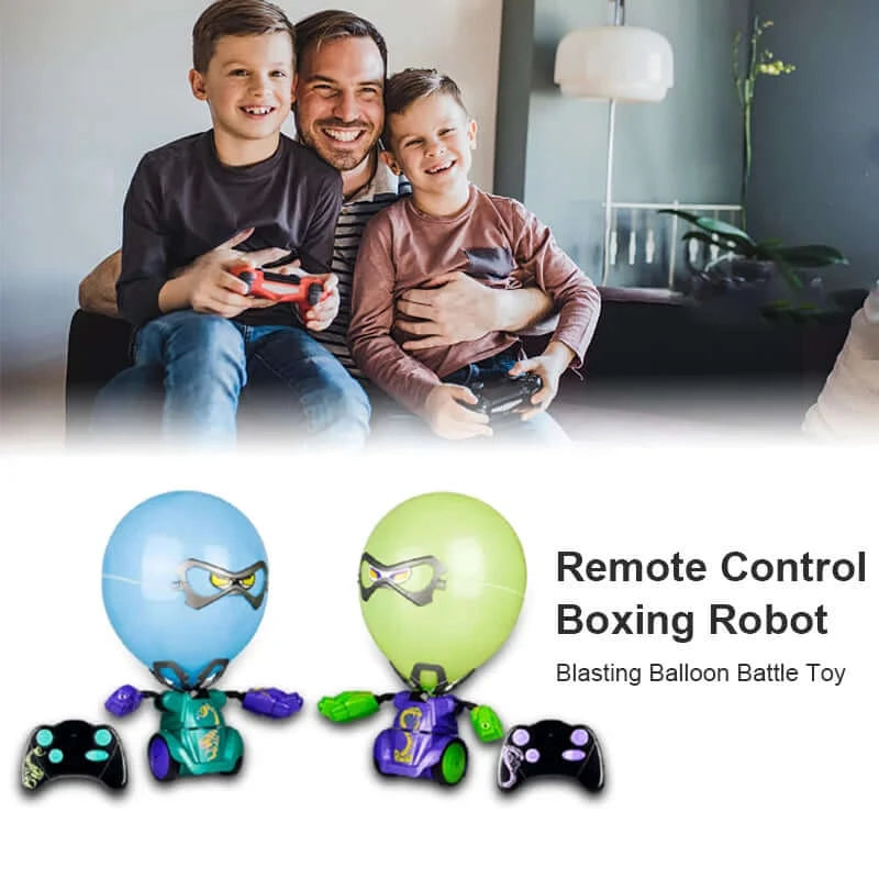 RC balloon fighting robots package and accessory overview for kids indoor fun