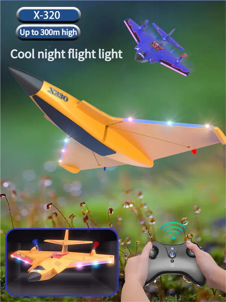 X320 Sea-Land-Air RC Glider EPP Foam Plane with LED Lights – Long Flight Time in action with cool night flight lights.