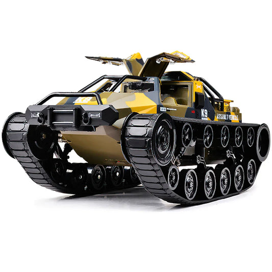 1:12 scale high-speed all-terrain RC tank main product image with yellow body